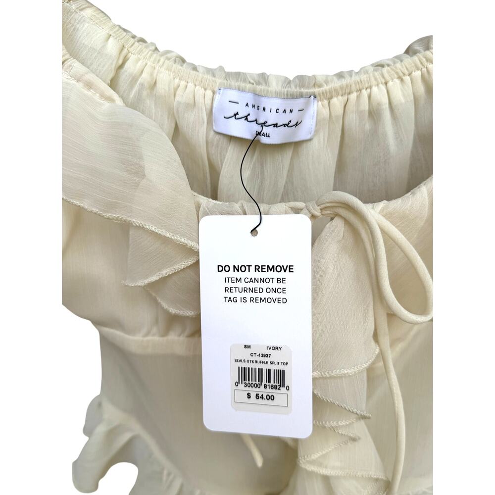 NWT American Threads Ivory Ruffle Top Size Small - Picture 3 of 4